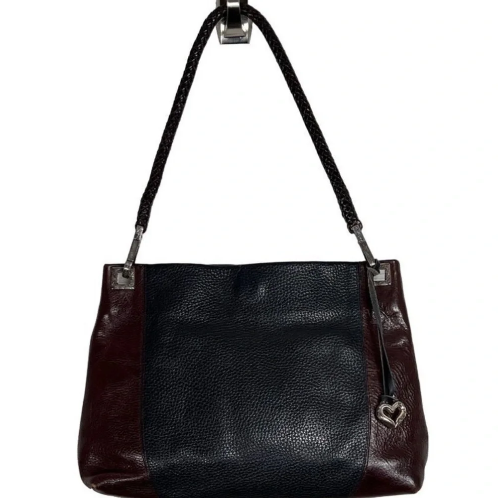 BRIGHTON Charlotte Two Tone Leather Shoulder Bag Black/Brown EUC